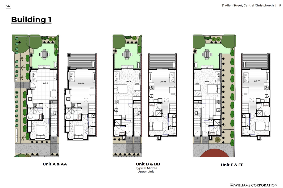 Building 1 - Studio and 1 Bedroom Unit layout plan